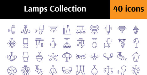 Lamp, Luster, Light Bulb Line Icon Set. Minimalistic Linear Pictogram for Web and Graphic Design, Apps, Banners, Social Network and Cards