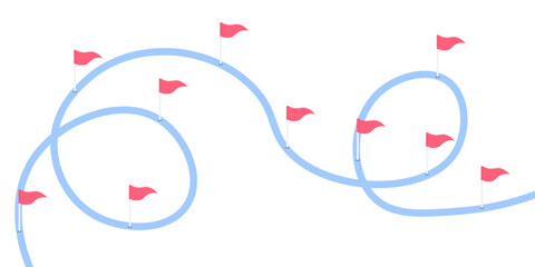 Curvy road marked by red flags guiding through winding paths