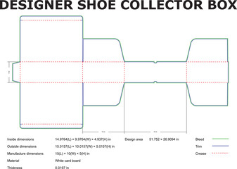 Designer Shoe Collector Box Template With Bleed Trim And Crease Lines