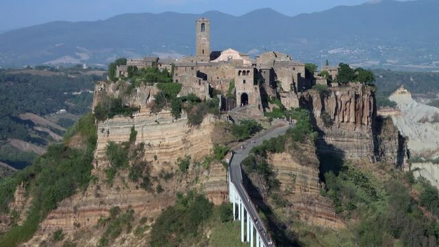Video of Civita di Bagnoregio, medieval town on top of plateau in Viterbo province, Lazio, Italy