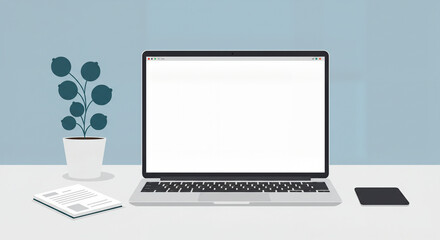 Fototapeta premium Laptop with blank screen on desk