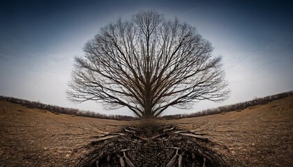 thin branches stretching out from a central point bare solitary nature