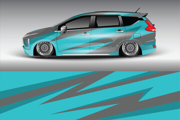 Stylish modified car with vibrant design on display