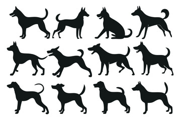 Vector, Isolated Black Silhouette of a Dog – Pet Animal Icon Collection