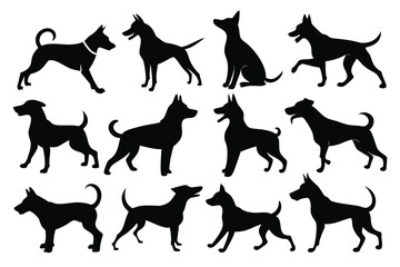 Vector, Isolated Black Silhouette of a Dog – Pet Animal Icon Collection