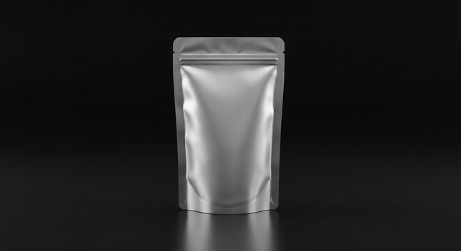 Sleek Silver Stand-Up Pouch Mockup: AI-Generated Packaging Design - Powered by Adobe