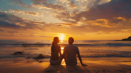 Couple Enjoying a Romantic Sunset on the Beach – Serene, Intimate, and Dreamy Moment