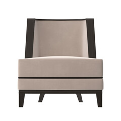 Beige Wood Frame Lounge Chair Front View Isolated