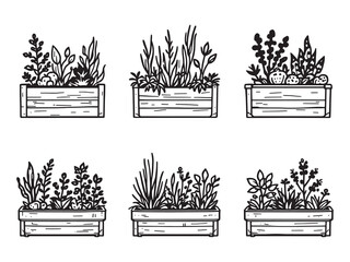 Line art raised garden bed for landscaping illustrations