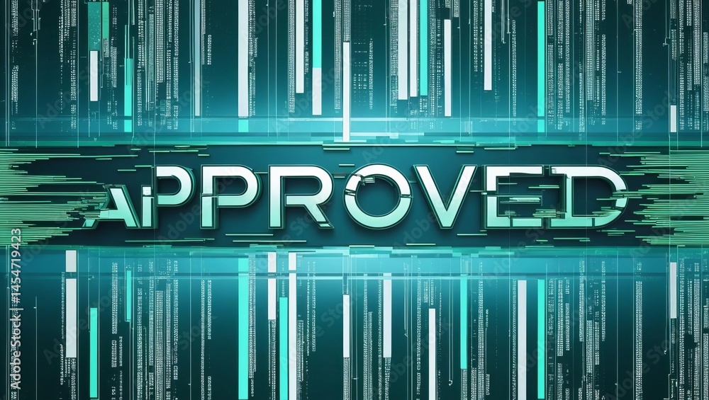Aufkleber digital inspired image with the word approved displayed amidst futuristic green and blue digital lin