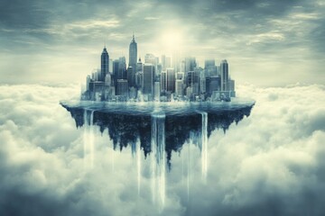 Futuristic Floating City Above the Clouds
