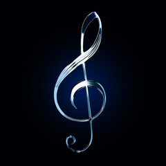 Obraz premium Sign of treble clef, dispersed glass imitation on saturated background. 3D render.