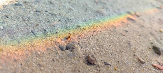 Rainbow Reflecting on Wet Sand After a Light Rain at the Beach During Late Afternoon