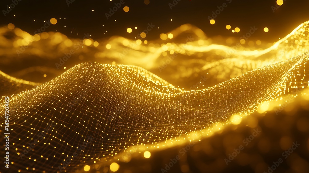 Poster golden waves of light create a mesmerizing abstract landscape, evoking a sense of tranquility and de
