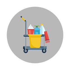Cleaning supplies cart icon in modern flat design