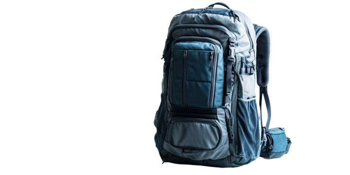 Modern travel backpack isolated on white transparent background