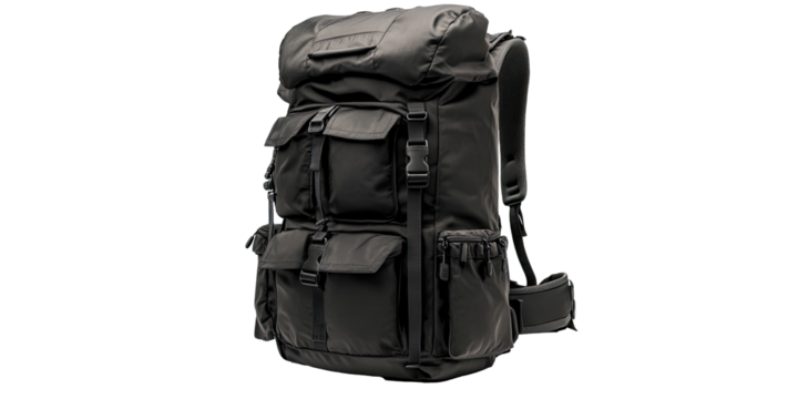 Modern travel backpack isolated on white transparent background