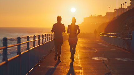 Couple Enjoying a Morning Run Together – Energetic, Healthy, and Motivational Start to the Day
