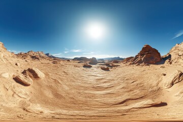Alien desert stretches in every direction with equirectangular 360 view for immersive VR skybox design
