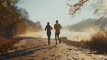 Couple Enjoying a Morning Run Together – Energetic, Healthy, and Motivational Start to the Day