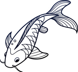 Outlined Koi Fish Illustration Symbolizing Japanese Culture And Aquatic Wildlife Design