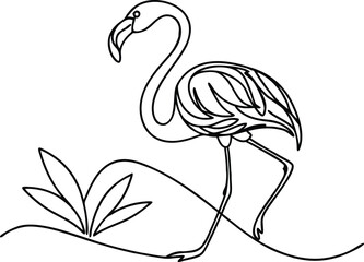 Minimalist Flamingo One Line Art Tropical Bird Vector Illustration