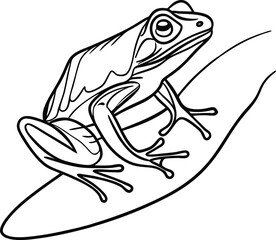 Detailed Outline Of A Frog Sitting On A Leaf Vector Graphic Illustration