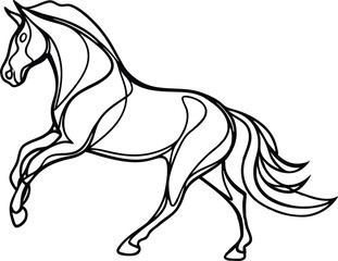 Line Art Illustration Of A Horse In A Dynamic Prancing Pose