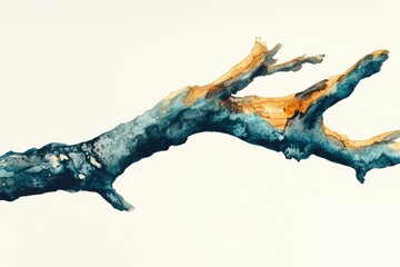 Fototapeta premium Abstract watercolor painting of a teal and orange tree branch, minimalist and elegant.