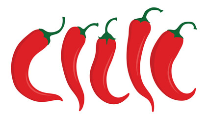 Chili hot pepper icon set in the flat style on white background.