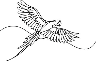 Minimalist Line Art Illustration Of A Parrot Flying Elegantly With Open Wings