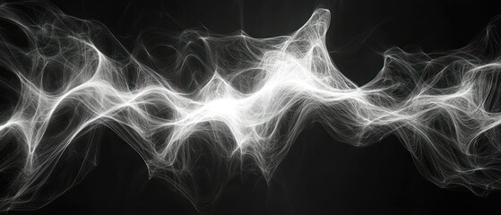 Luminescent strands form abstract pattern, conveying motion with ethereal glow.