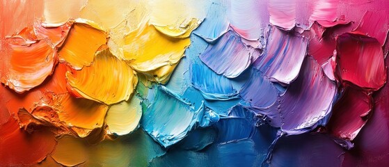Thick paint strokes display vibrant colors blending smoothly across spectrum, creating textured abstract artwork.