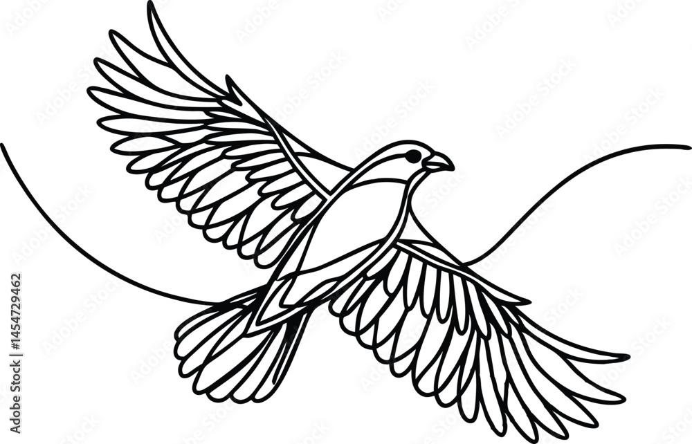 Poster Minimalist Line Art Depicting A Bird In Flight With Open Wings Spread