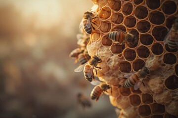 Honeybees cluster on a honeycomb, showcasing their intricate work and vital role in pollination.