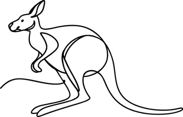 Single Line Art Drawing Of Kangaroo On Isolated White Background