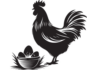 rooster and hen, hen chicken icon silhouette vector style with white background