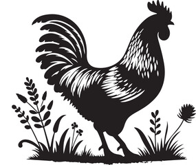 rooster and hen, hen chicken icon silhouette vector style with white background
