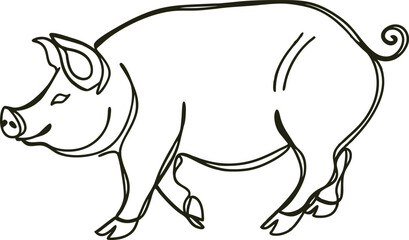 Simple Continuous Line Drawing Of A Pig Illustration In Vector Format