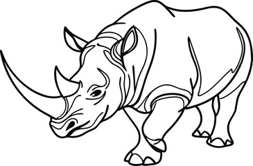 Black And White Line Art Illustration Of A Strong Rhinoceros Drawing