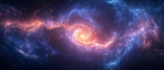 Fototapeta premium Nebula bursts with orange and blue light, swirling against a starry backdrop.