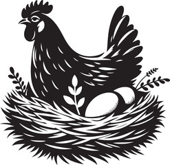 rooster and hen, hen chicken icon silhouette vector style with white background