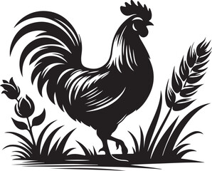 rooster and hen, hen chicken icon silhouette vector style with white background