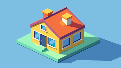 Charming Yellow House Isometric 3D Render Home Sweet Home Cozy Design Bright Colors Simple