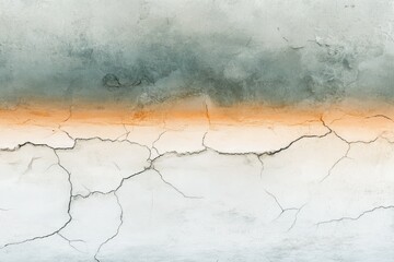 Obraz premium A textured wall with a cracked surface, showcasing a gradient of teal, orange, and white.