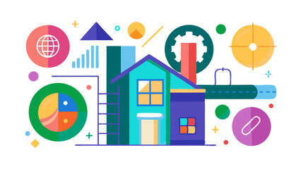 Fototapeta premium Colorful house graphic design data analysis business growth target market global reach vibrant