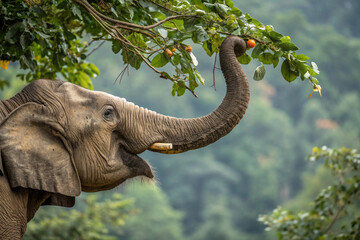 Detailed shot of an elephant’s trunk reaching for food
