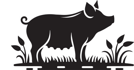 Pig graphic icon. Pig black silhouette isolated on white background. Vector illustration