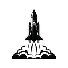 Iconic Black and White Space Shuttle Launch Illustration