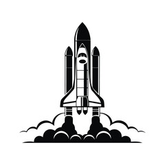 Iconic Black and White Space Shuttle Launch Illustration